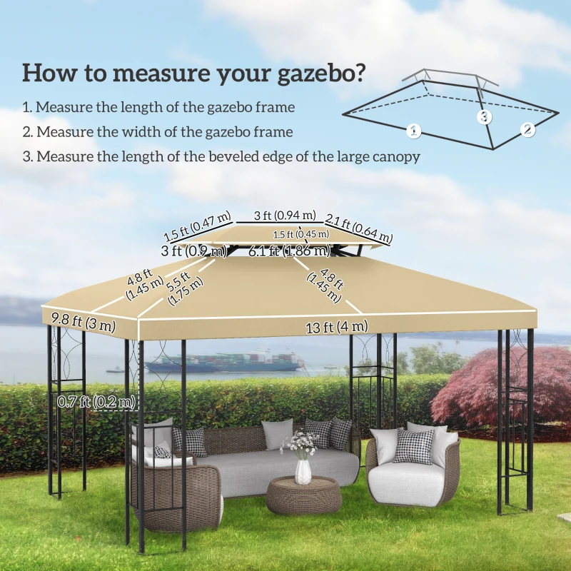 Outsunny 13' x 10' Gazebo Cover, Gazebo Replacement Canopy with 2 Tier Top for Garden, Patio, Outdoor, Beige