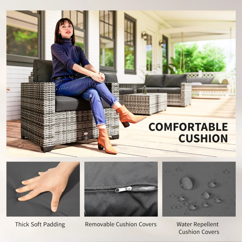 Outsunny Patio Furniture Set, Cushions, Sofa, Loveseat, Storage Table, Gray