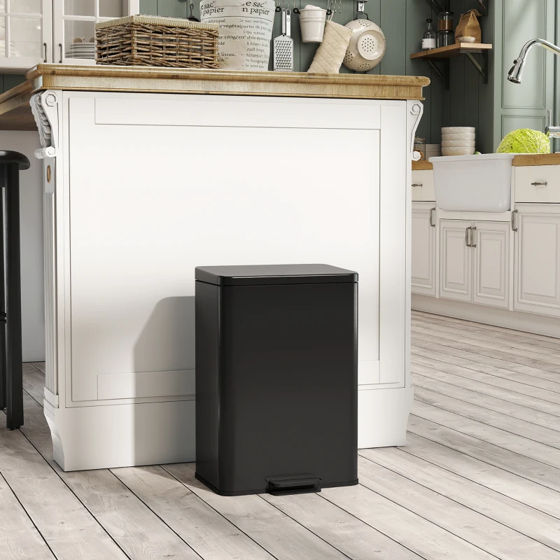 HOMCOM 5.3 Gallon/20 L Garbage Bin with Soft Close Lid, Trash Can with Removable Inner Bucket for Kitchen, Office, Matte Black