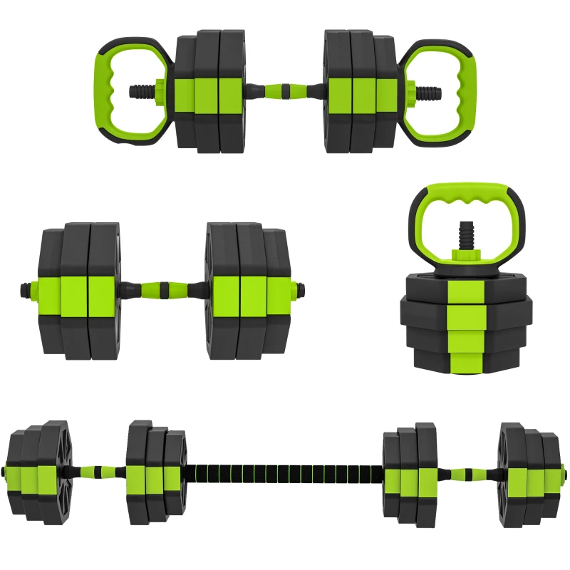 Soozier 4-in-1 Adjustable Dumbbell Set, Used as Kettlebell, Barbell, Dumbbell, Push-Up Stand, 55lbs Free Weights Set, Green