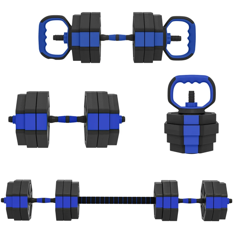 Soozier 4-in-1 Adjustable Dumbbell Set, Used as Kettlebell, Barbell, Dumbbell, Push-Up Stand, 66lbs Free Weights Set, Blue