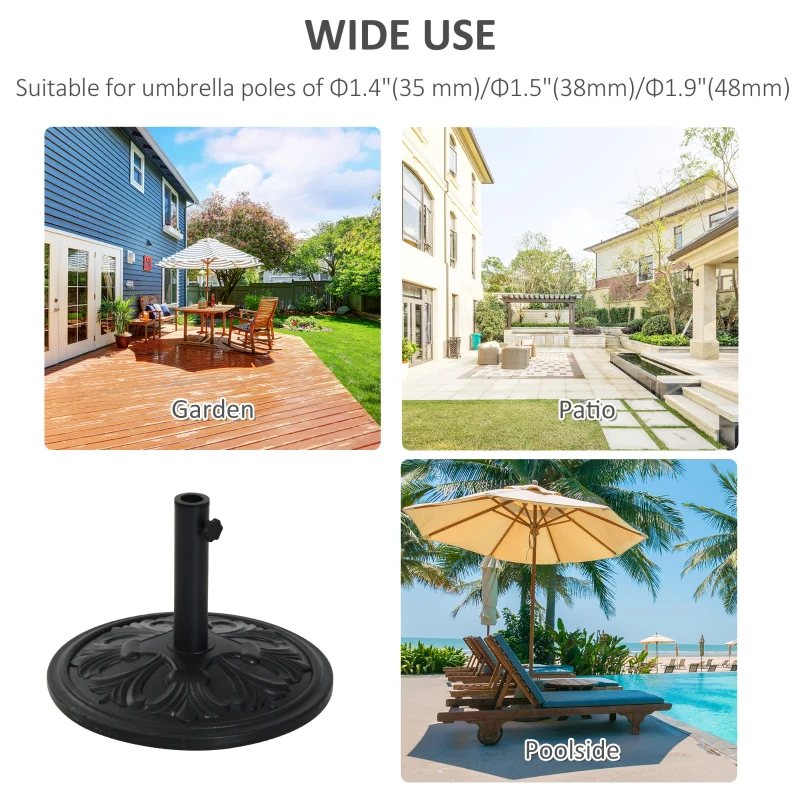 Outsunny 29lbs Cement Round Umbrella Base Heavy Duty 19" HDPE Parasol Stand, Black