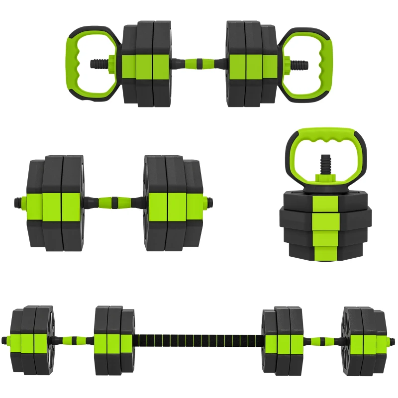 Soozier 4-in-1 Adjustable Dumbbell Set, Used as Kettlebell, Barbell, Dumbbell, Push-Up Stand, 66lbs Free Weights Set, Green