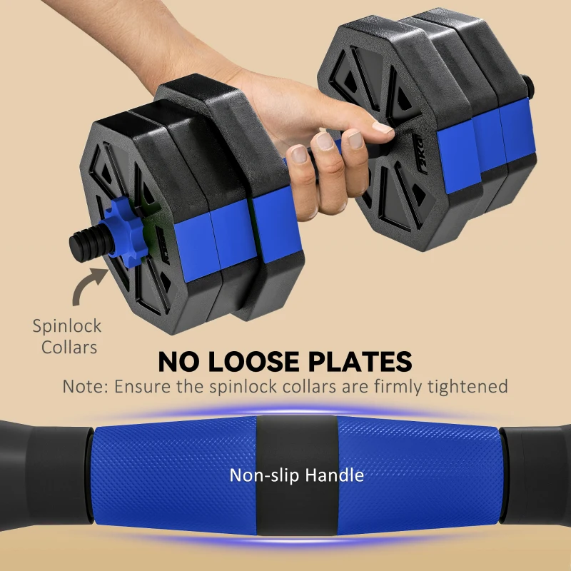 Soozier 4-in-1 Adjustable Dumbbell Set, Used as Kettlebell, Barbell, Dumbbell, Push-Up Stand, 44lbs Free Weights Set, Blue