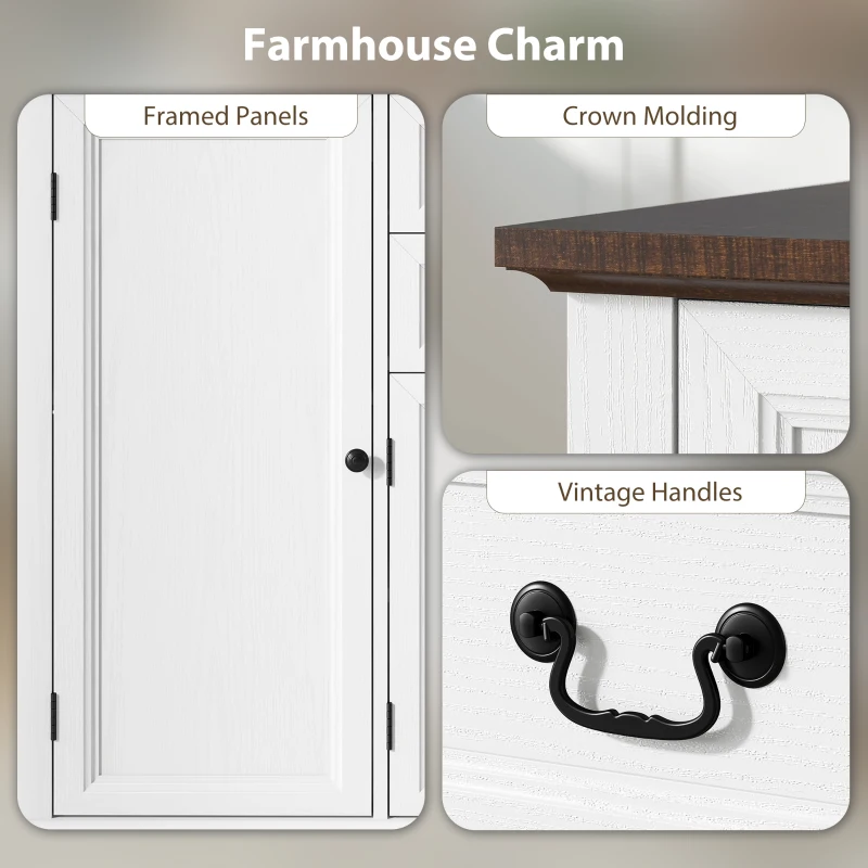 HOMCOM Farmhouse Sideboard with Charging Station and Thickened Top, 58" Buffet Cabinet with 2 Soft-Close Drawers, White