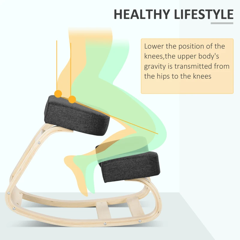 HOMCOM Ergonomic Kneeling Chair, Wood Kneel Stool with Thick Pads, Desk Knee Chair, Improve Posture, Black