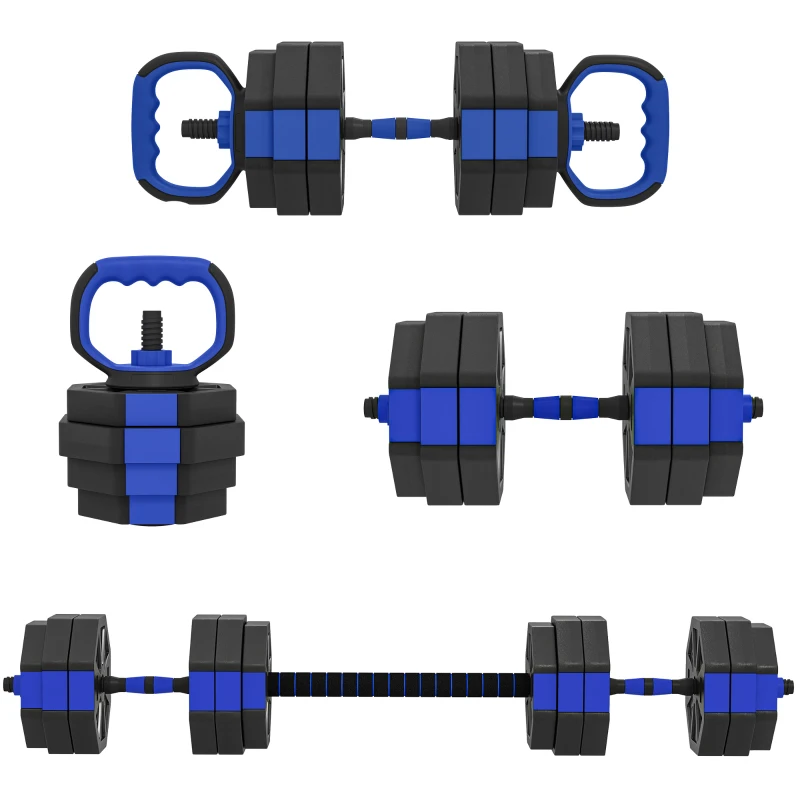 Soozier 4-in-1 Adjustable Dumbbell Set, Used as Kettlebell, Barbell, Dumbbell, Push-Up Stand, 66lbs Free Weights Set, Blue