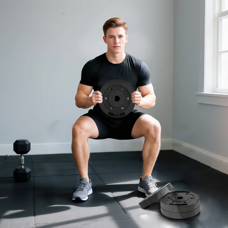 Soozier Weight Plates Set of 4, 1-Inch Barbell Weight Set for Home Gym Strength Training and Weightlifting, 4 x 11 lbs