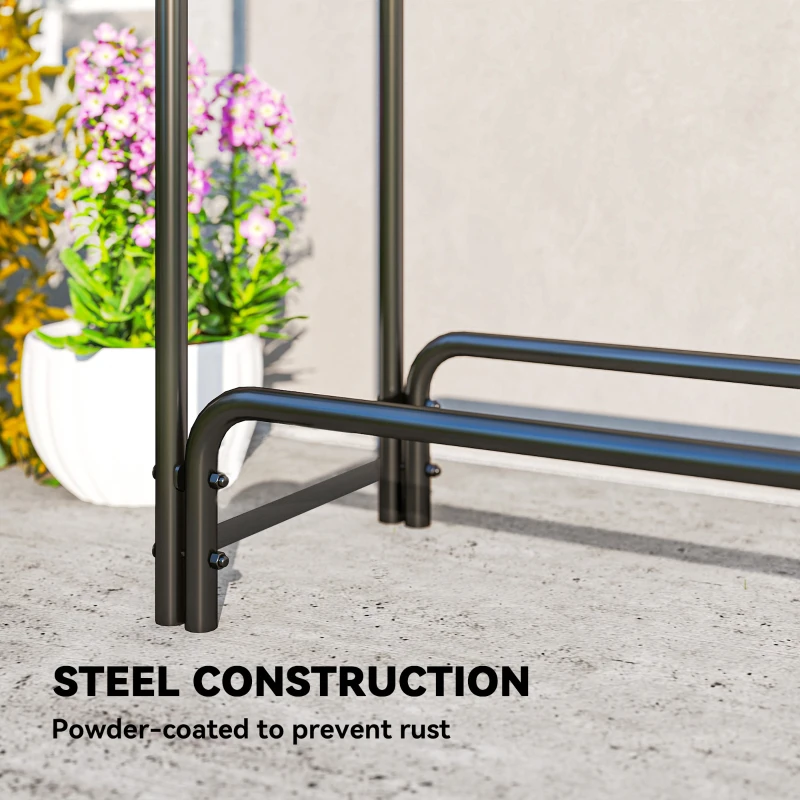 Outsunny Firewood Rack with Waterproof Cover, 500 kg Log Storage Holder with Steel Chains, 142" x 14" x 39", Dark Green