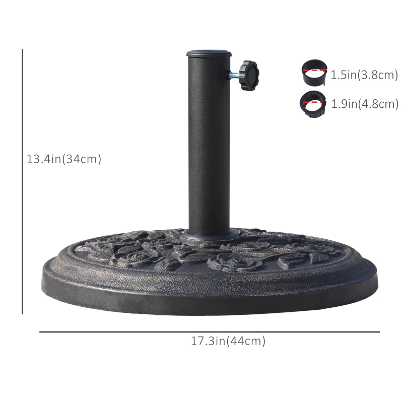 Outsunny 26 lbs Resin Round Umbrella Base Stand Market Parasol Holder with Beautiful Decorative Pattern, for Φ1.5", Φ1.89" Pole, for Lawn, Deck, Backyard, Garden, Bronze