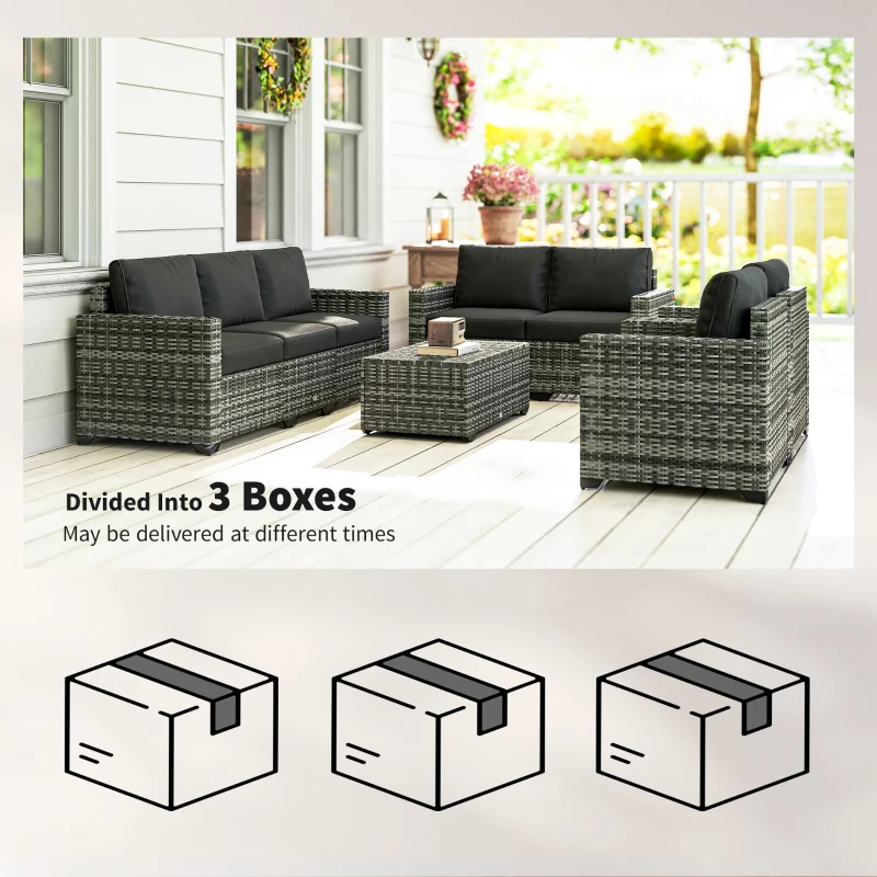 Outsunny Patio Furniture Set, Cushions, Sofa, Loveseat, Storage Table, Gray