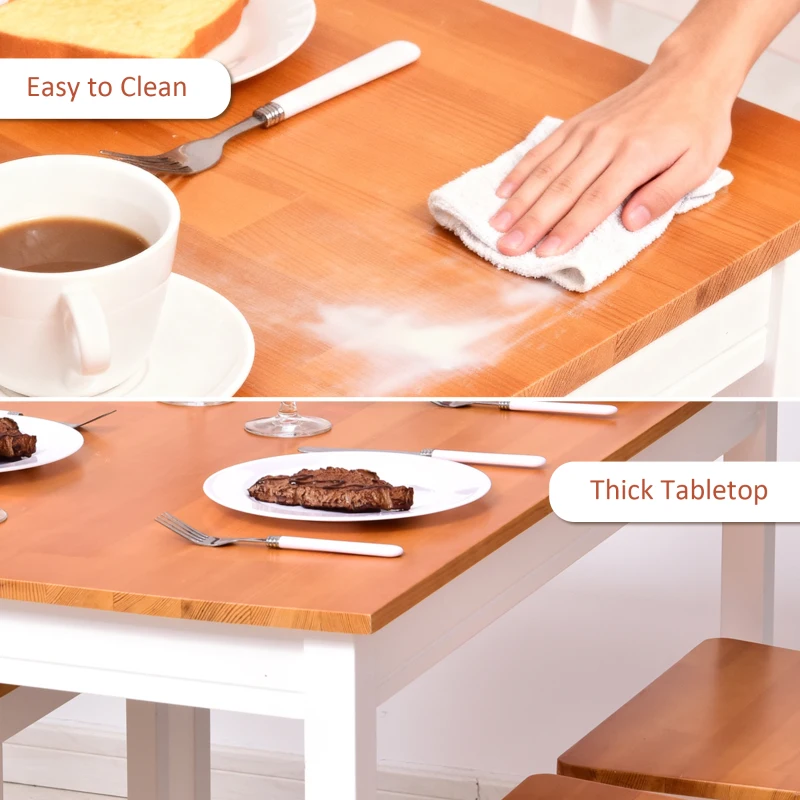 HOMCOM Dining Table Set for 4, 5 Piece Modern Kitchen Table and Chairs, Solid Wood Dining Room Set for Small Spaces, Breakfast Nook, White