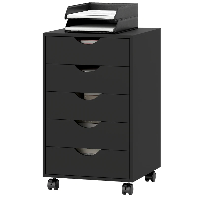 HOMCOM File Cabinet with 5 Drawer Wheels, 15.7" x 15.7" x 26.4", Black