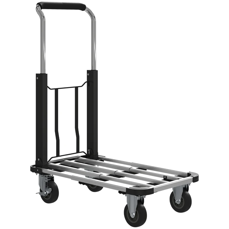 HOMCOM 330 lbs Heavy Duty Hand Truck, Folding Trolley, Dolly with Adjustable Handle and Extendable Platform, Silver and Black