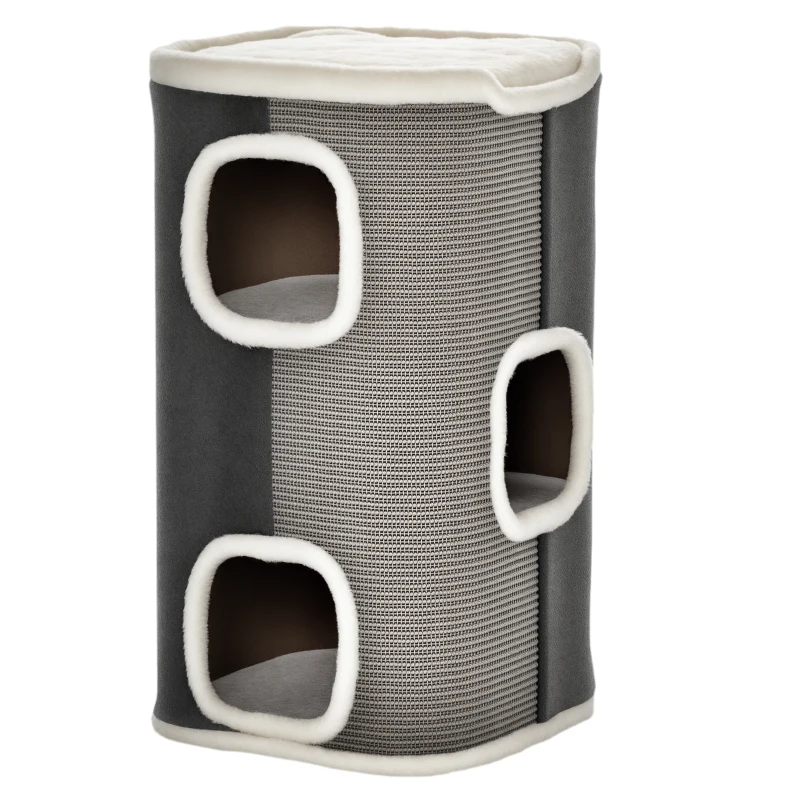 PawHut 4-Story Cat House for Indoor, Cat Condo with Sisal Scratching Surface, Removable Cushion, 16" x 16" x 29", Grey