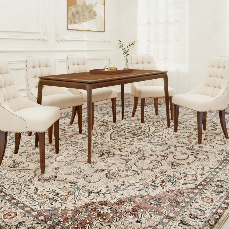 HOMCOM Area Rug 4x6, Machine Washable Rug, Non-Slip Classical Floral Print Floor Carpet for Living Room, Bedroom, Mixed-Brown