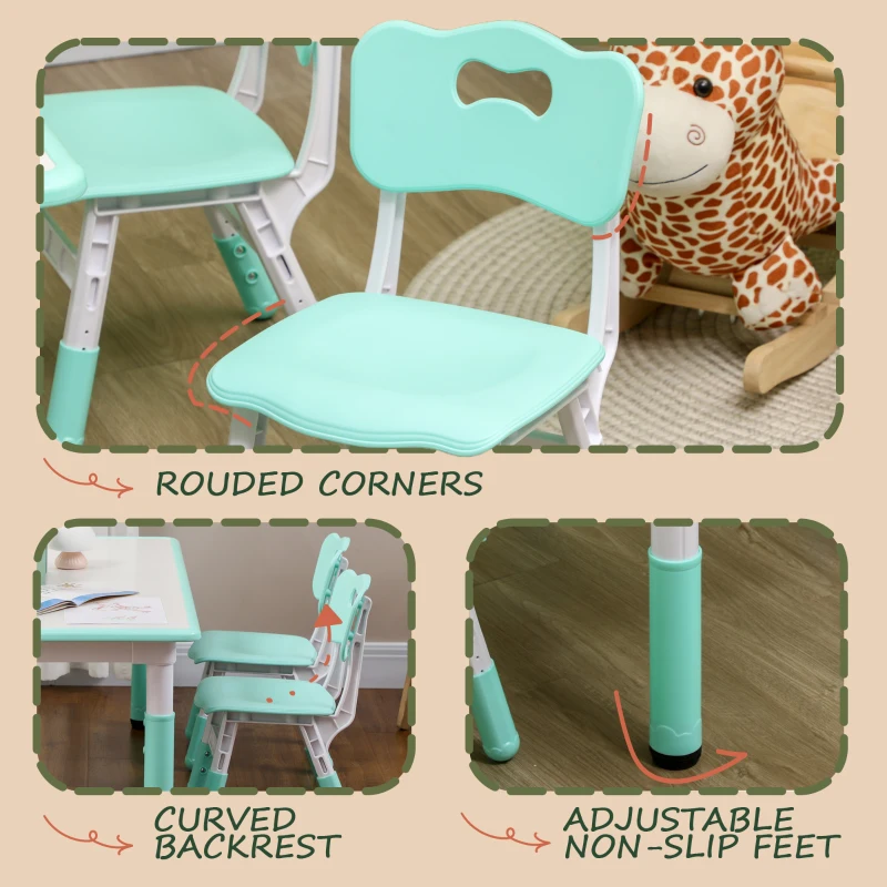 Qaba Kids Table and Chair Set with 4 Chairs, Adjustable Height, Easy to Clean, for 1.5 - 5 Years Old, Green