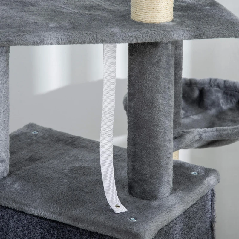 PawHut 50 Inch Cat Tree, Multi-Level Cat Tower with Sisal Scratching Posts and Ramp, Bed, Condo, Hammock, Toy Ball, Grey