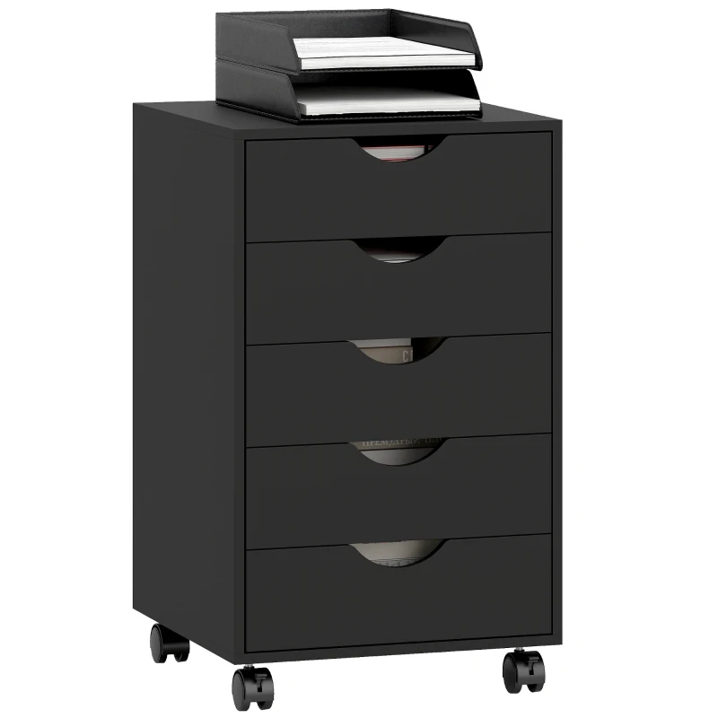 HOMCOM File Cabinet with 5 Drawer Wheels, 15.7" x 15.7" x 26.4", Black