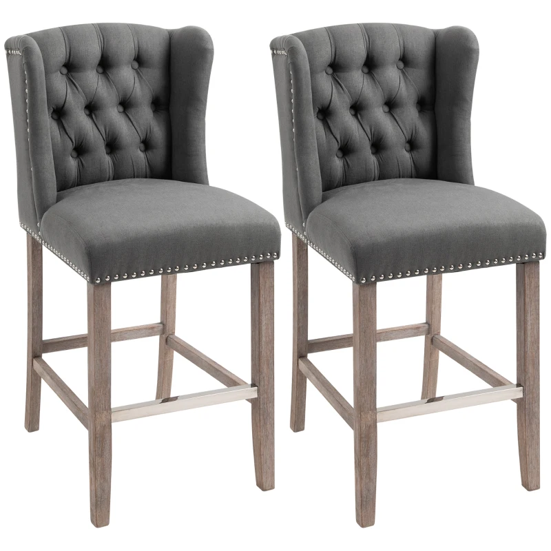 HOMCOM Counter Height Bar Stools Set of 2, Upholstered 26.75" Seat Height Barstools, Dark Gray