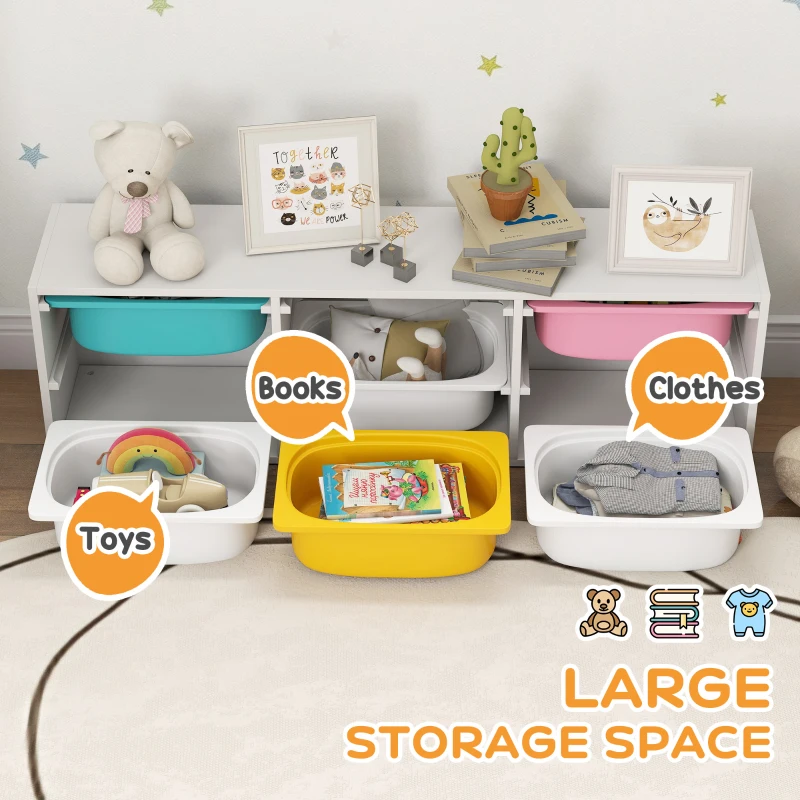 Qaba Kids Toy Storage Organizer with 6 Removable Plastic Bins for Toddlers, Toy Box for Bedroom, Nursery, Playroom