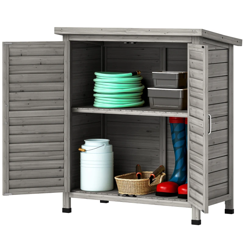 Outsunny Wooden Garden Storage Shed Kit Wood Garage Tool Organisation Cabinet with 2 Door , 34" x 18" x 38", Grey
