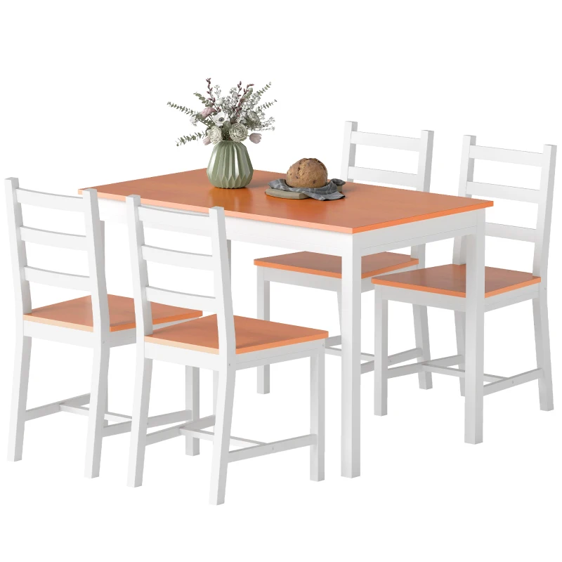 HOMCOM Dining Table Set for 4, 5 Piece Modern Kitchen Table and Chairs, Solid Wood Dining Room Set for Small Spaces, Breakfast Nook, White