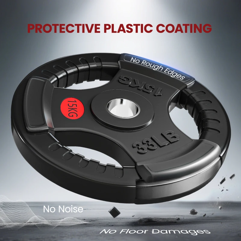 Soozier Weight Plates Set, 2-Inch Barbell Weights Set w/Tri-Grips for Home Gym Weightlifting and Strength Training, 2 x 33lbs