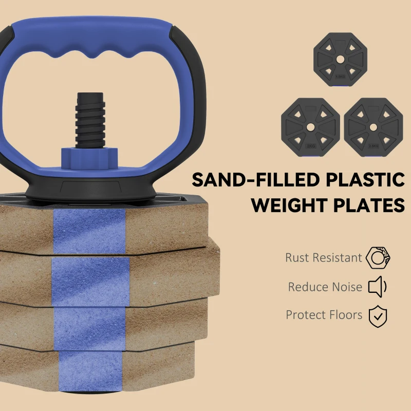 Soozier 4-in-1 Adjustable Dumbbell Set, Used as Kettlebell, Barbell, Dumbbell, Push-Up Stand, 55lbs Free Weights Set, Blue