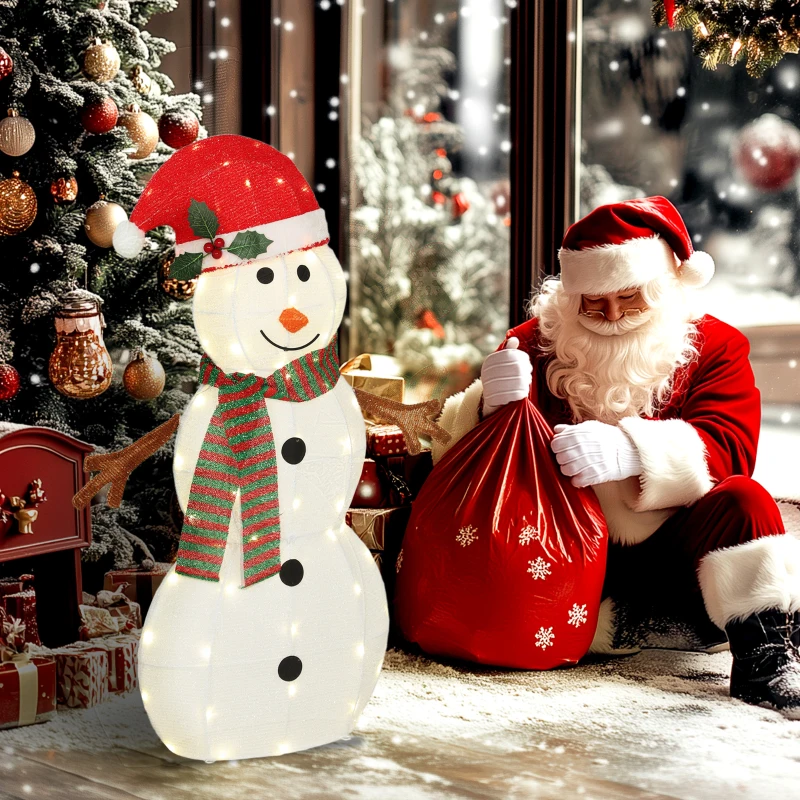 Outsunny Lighted Christmas Decoration, Outdoor Christmas Snowman with LED Lights, Stakes, Zip Ties, IP44 Waterproof