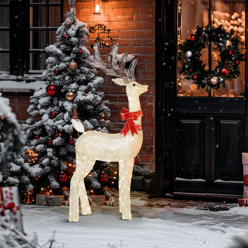 Outsunny 4.4FT Lighted Christmas Deer, Light Up Buck with Rotating Head, 123 LED Lights, Stakes and Zip Ties, Outdoor Waterproof