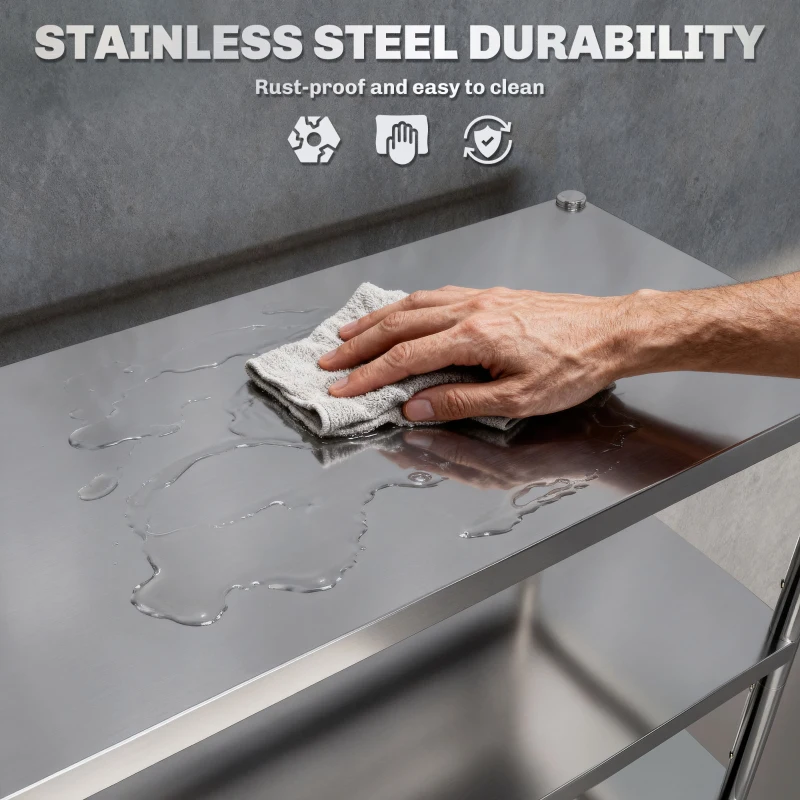 HOMCOM Bakers Rack, 5-Tier Stainless Steel Kitchen Storage Shelf with Adjustable Heights for Spices, Pots and Pans, Silver