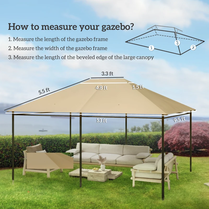Outsunny 10' x 13' Gazebo Canopy Replacement Roof for 84C-116, Khaki