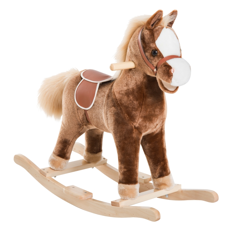 Qaba Kids Rocking Horse Plush Toddler Rocker Wooden Base Ride On