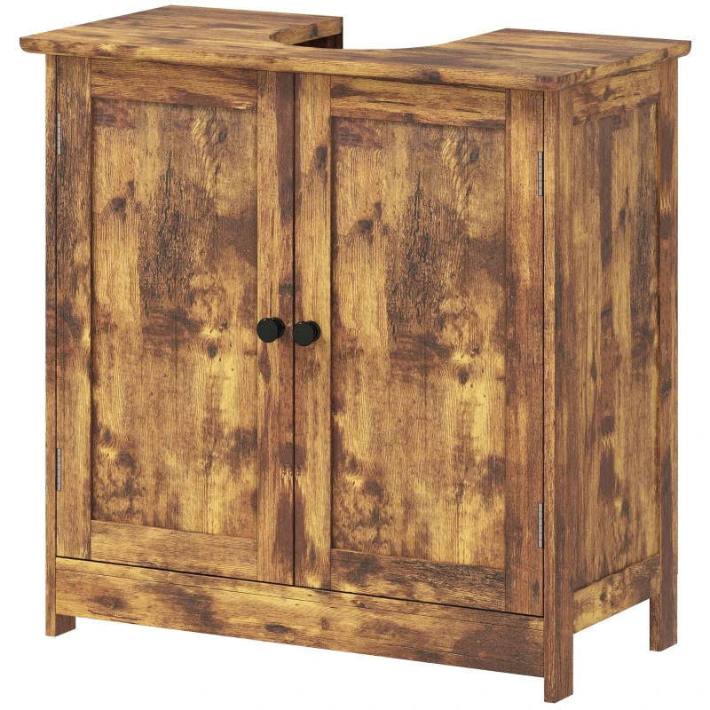 HOMCOM Bathroom Vanity Cabinet, Under Sink Bathroom Cabinet with 2 Doors and Adjustable Shelf, Rustic Brown