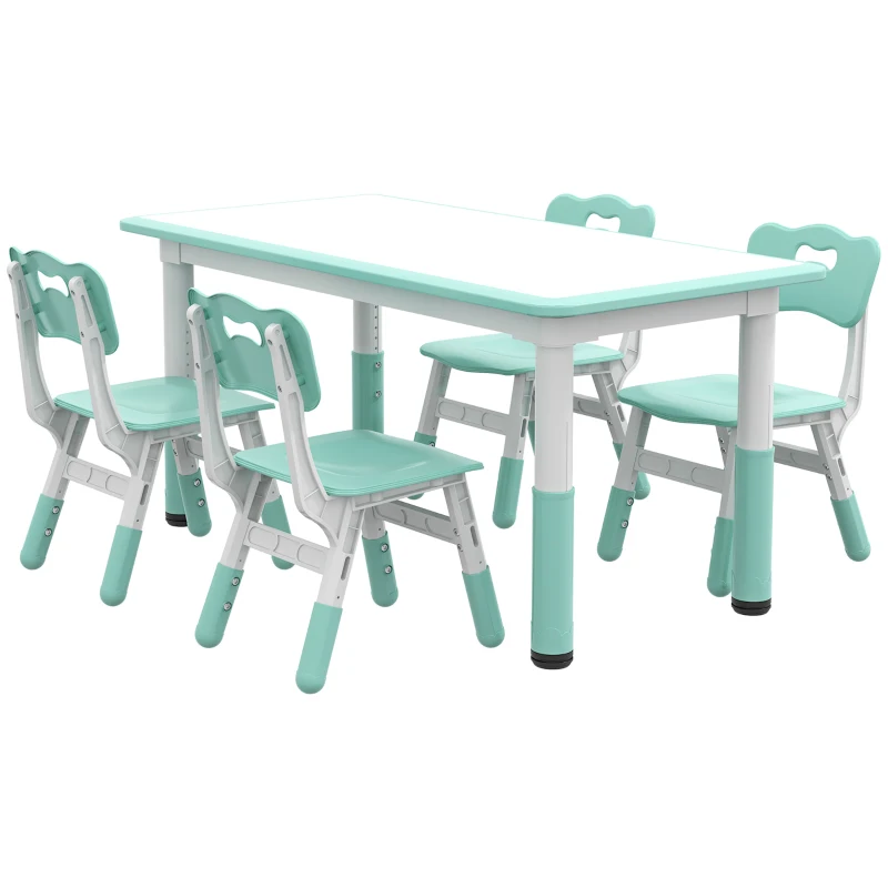 Qaba Kids Table and Chair Set with 4 Chairs, Adjustable Height, Easy to Clean, for 1.5 - 5 Years Old, Green