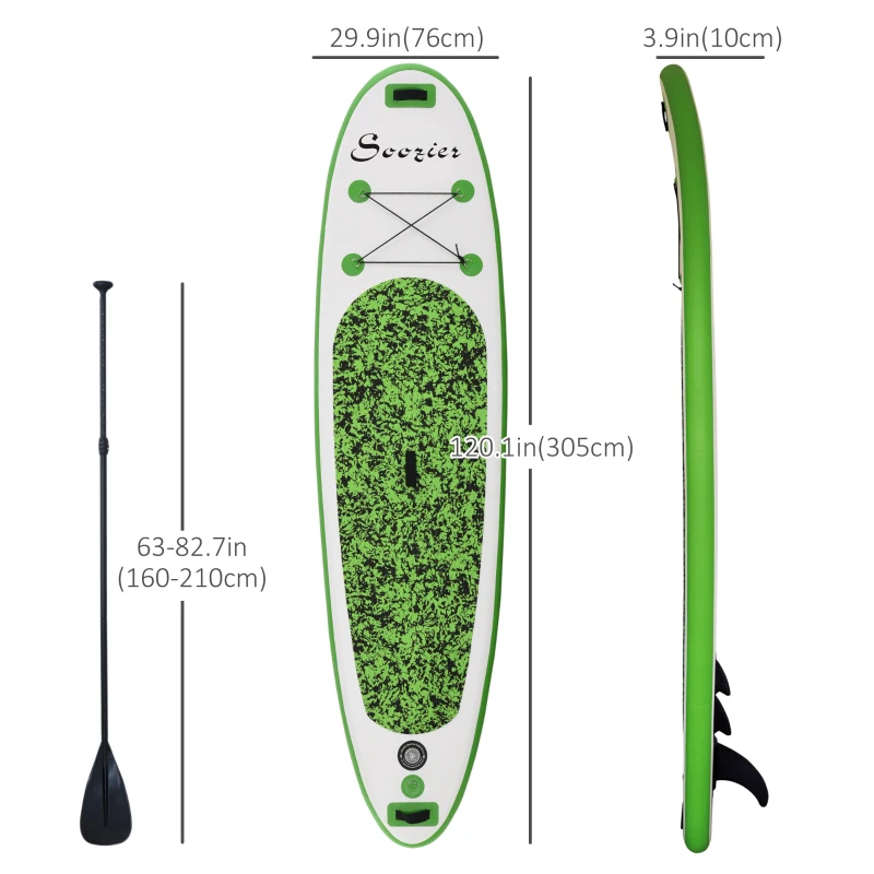 Soozier Inflatable Paddle Board, 120''×30"×4" Stand Up Paddle Board Lightweight & Foldable w/ ISUP Accessories & Carry Bag, Aluminum Paddle, Fix Set, Air Pump, Leash
