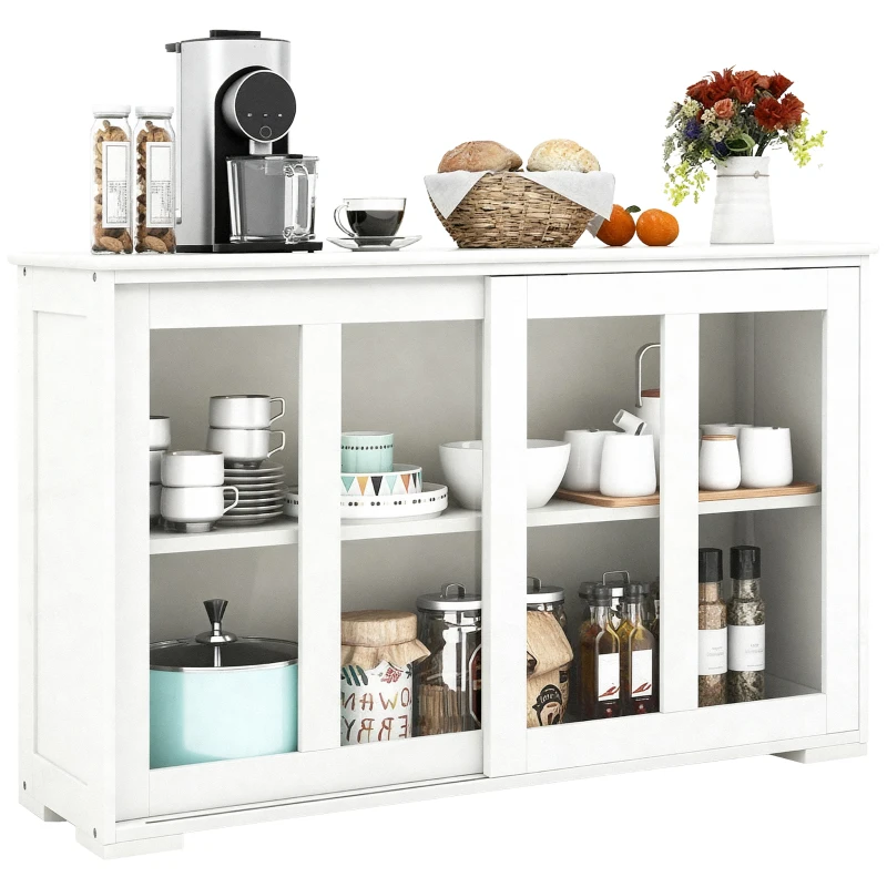 HOMCOM Sideboard Buffet Cabinet, Stackable Credenza, Coffee Bar Cabinet with Sliding Glass Door and Adjustable Shelf, White