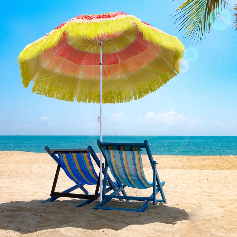 Outsunny 6FT Beach Umbrella Tilt Sunshade Height Adjustable Outdoor Market Patio Yard Crank Deck Sun Shade, Multi-color