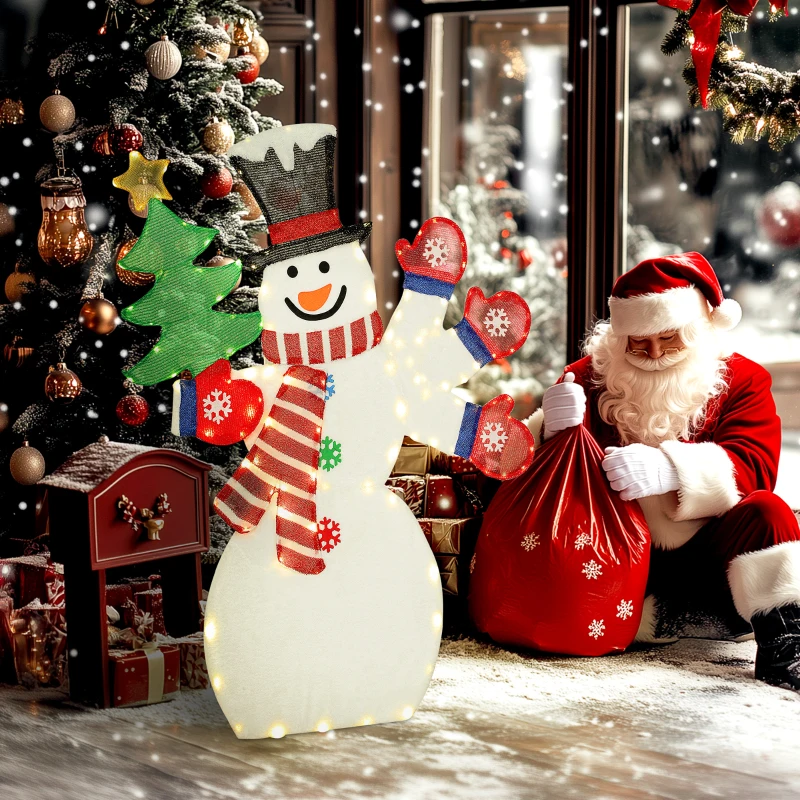 Outsunny 4FT Lighted Snowman, Light Up Christmas Decor with 148 LEDs, Stakes and Zip Ties, IP44 Waterproof for Outdoor Yard