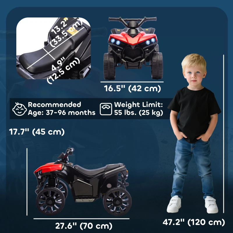 Qaba 6V Kids ATV, 4 Wheeler Electric Ride on Car with Music and LED Headlights, for Ages 3-8 Years Boys and Girls, Red