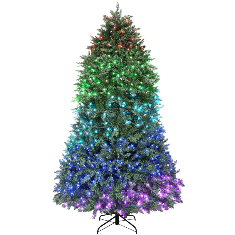 HOMCOM 7.5ft Prelit Christmas Tree with Full-Spectrum LEDs, Smart App Control, Wide Full Hinged Xmas Tree, Easy Assembly