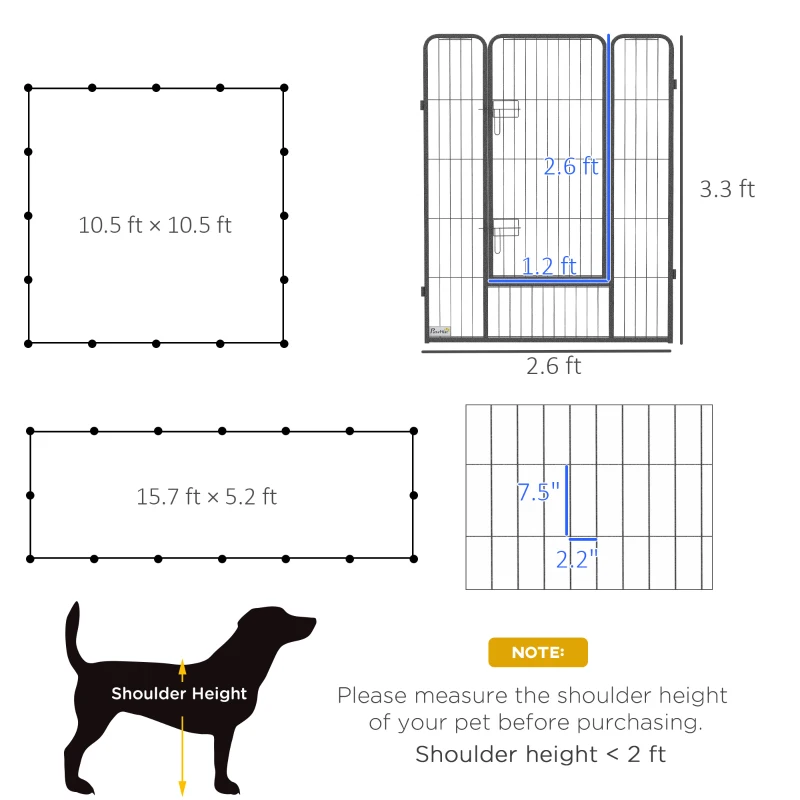 PawHut Dog Playpen for Large, Medium, Small Dogs, 16 Panels, 10.5' x 10.5' x 3.3'