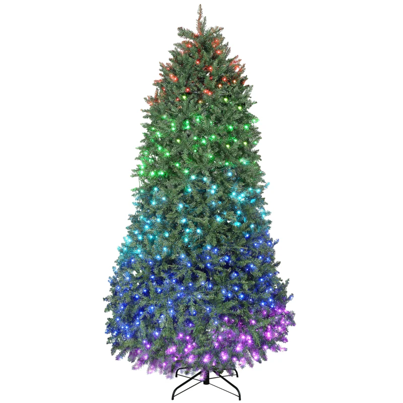 HOMCOM 9ft Prelit Christmas Tree with Full-Spectrum LEDs, Smart App Control, Wide Full Hinged Xmas Tree, Easy Assembly