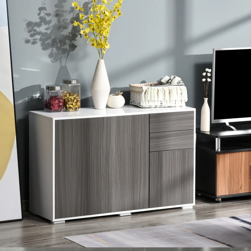 HOMCOM Kitchen Sideboard Storage Cabinet, Modern Coffee Bar with Push-Open Design and 2 Drawers for Living Room, Light Grey