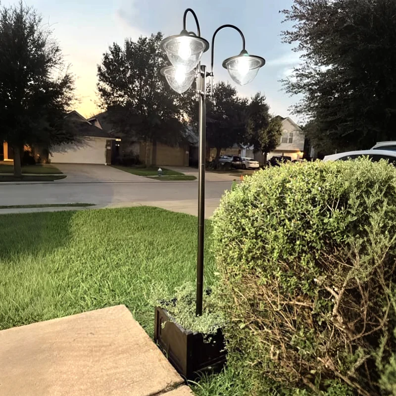 Outsunny 74.5" 3-head Solar Lamp Post Street Light with Planter, Automatic-on, 6 Hour Max Outdoor Ready LED Lighting, Black