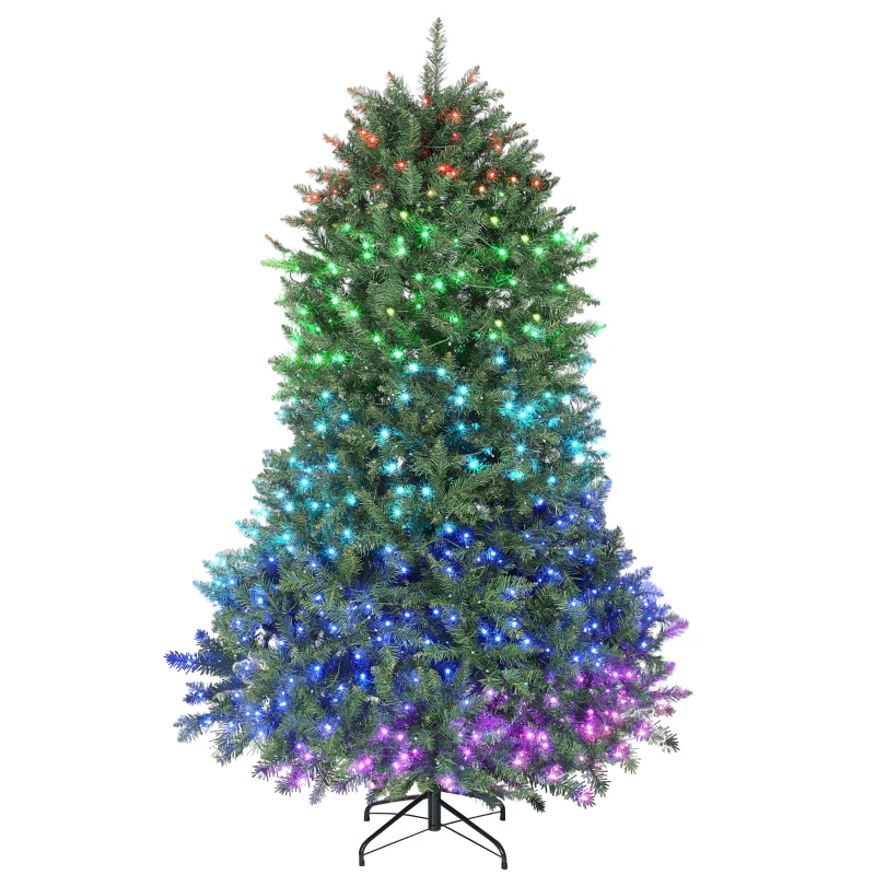HOMCOM 6ft Prelit Christmas Tree with Full-Spectrum LEDs, Smart App Control, Wide Full Hinged Xmas Tree, Easy Assembly