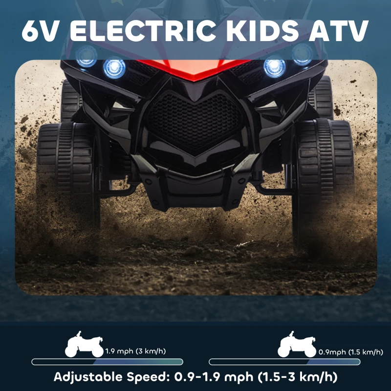Qaba 6V Kids ATV, 4 Wheeler Electric Ride on Car with Music and LED Headlights, for Ages 3-8 Years Boys and Girls, Red