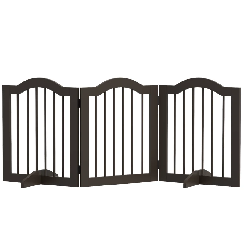 PawHut 24" Freestanding Pet Gate For Dogs with 2 Support Feet, Coffee