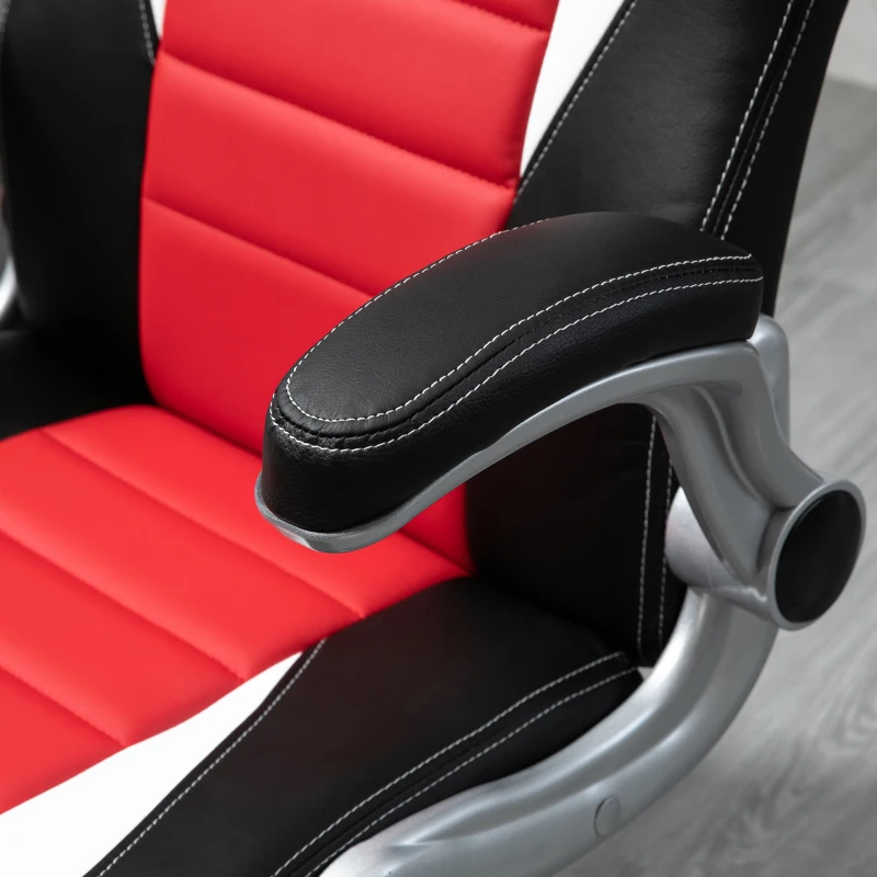 HOMCOM Racing Gaming Chair PU Leather Office Chair Executive Computer Desk Chair with Adjustable Height, Flip Up Armrest, Swivel Wheels, Red